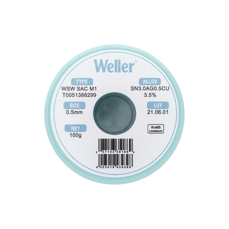 Weller T0051388299 WSW SAC M1 Lötzinn, bleifrei Spule Sn3,0Ag0,5Cu, 100g, 0,5mm