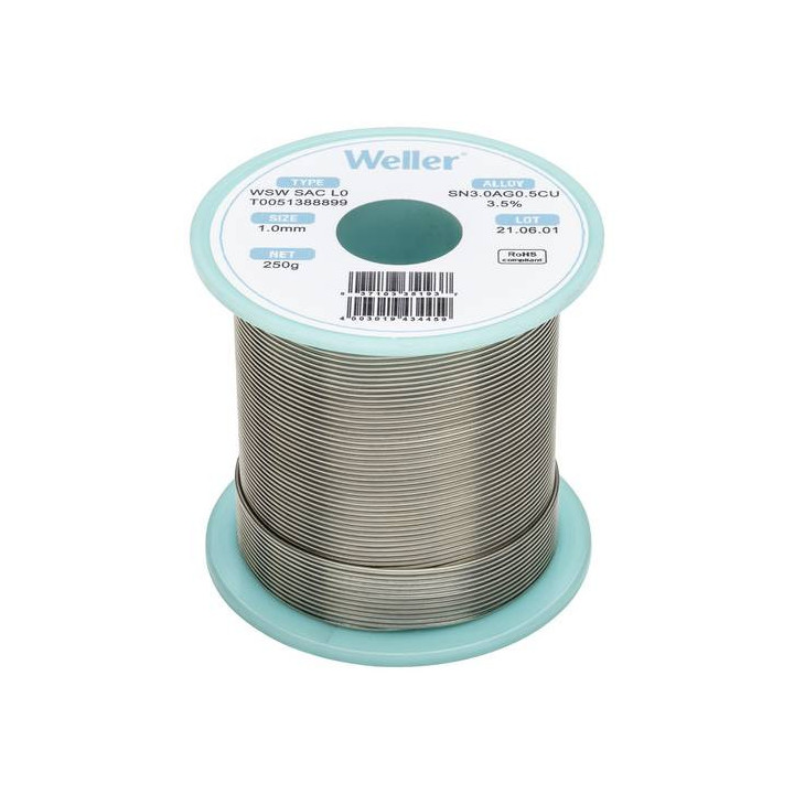 Weller T0051388299 WSW SAC M1 Lötzinn, bleifrei Spule Sn3,0Ag0,5Cu, 100g, 0,5mm
