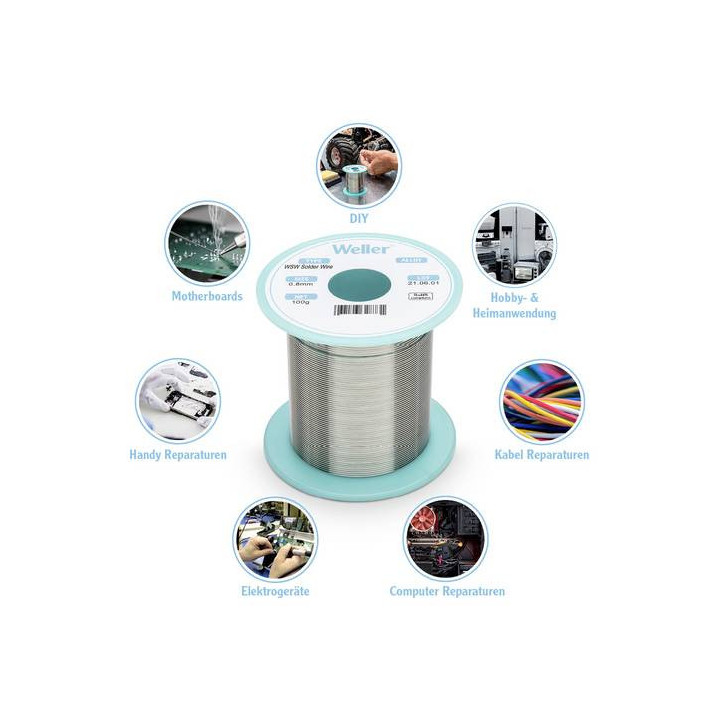 Weller T0051388099 WSW SC L0 Lötzinn, bleifrei Spule Sn0,7Cu3,5%, 500g, 0,5mm