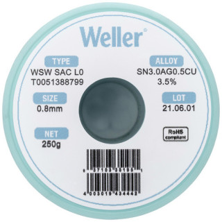 Weller T0051388799 WSW SAC L0 Lötzinn, bleifrei Spule Sn3,0Ag0,5Cu, 250g, 0,8mm