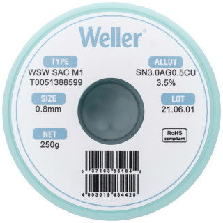 Weller T0051388599 WSW SAC M1 Lötzinn, bleifrei Spule Sn3,0Ag0,5Cu, 250g, 0.8mm