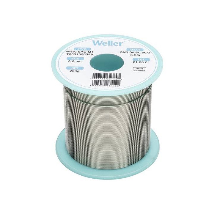 Weller T0051388599 WSW SAC M1 Lötzinn, bleifrei Spule Sn3,0Ag0,5Cu, 250g, 0.8mm
