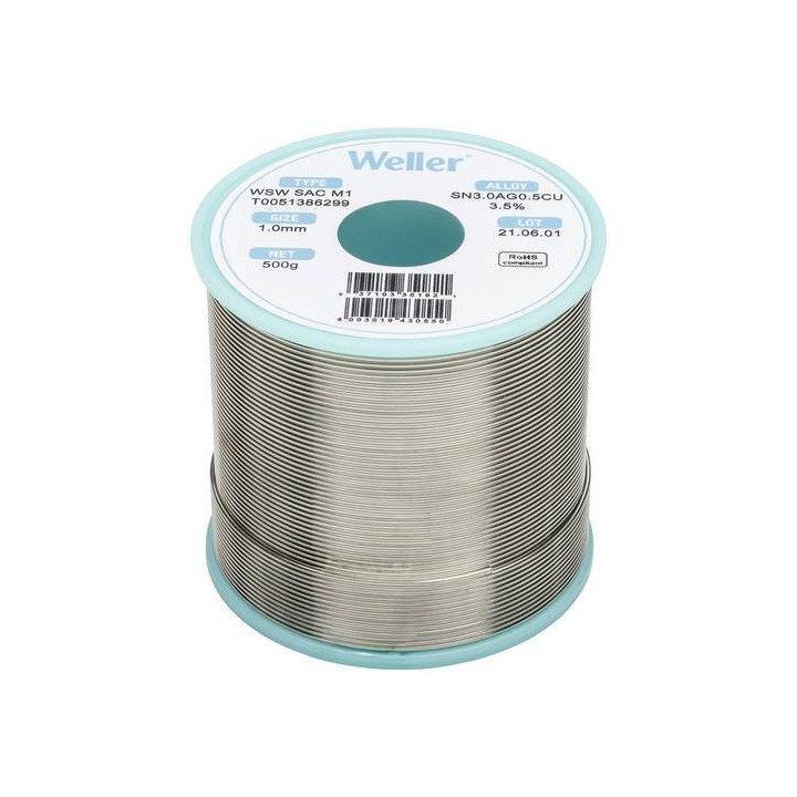 Weller T0051386299 WSW SAC M1 Lötzinn, bleifrei Spule Sn3,0Ag0,5Cu, 500g, 1mm