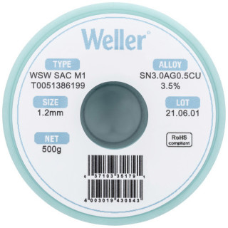 Weller T0051386199 WSW SAC M1 Lötzinn, bleifrei Spule, Sn3,0Ag0,5Cu, 500g, 1,20mm
