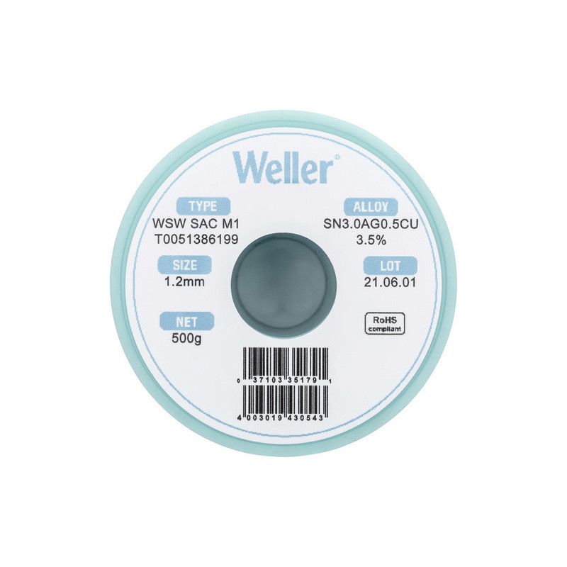 Weller T0051386199 WSW SAC M1 Lötzinn, bleifrei Spule, Sn3,0Ag0,5Cu, 500g, 1,20mm