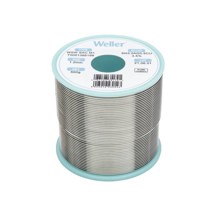 Weller T0051386199 WSW SAC M1 Lötzinn, bleifrei Spule, Sn3,0Ag0,5Cu, 500g, 1,20mm
