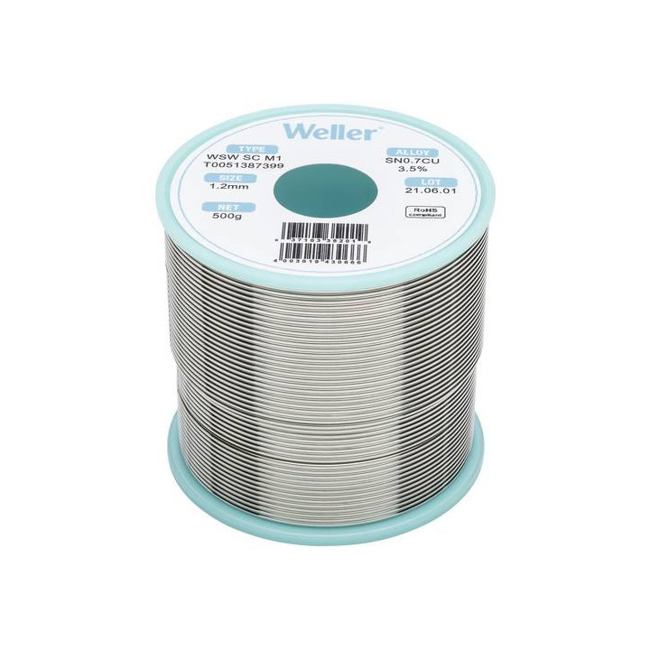 Weller T0051387399 WSW SC M1 Lötzinn, bleifrei Sn0,7Cu, 500g, 1,20mm
