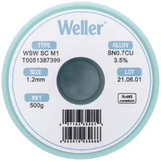 Weller T0051387399 WSW SC M1 Lötzinn, bleifrei Sn0,7Cu, 500g, 1,20mm