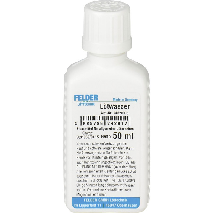 Felder Lötwasser FELDER "Hobby", 50ml-Flasche mit Pinseleinsatz, EN ISO 9454-1