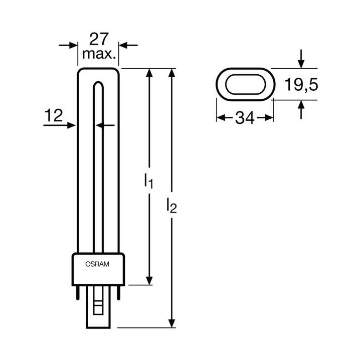 OSRAM DULUX S 7W/830 G23, 2P DIM Energiesparlampe, 3000 K, Warmweiss