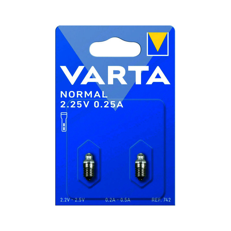 VARTA 742 Argon, 2,25V 0,25A, Glühbirnchen, Spitzlinse, E10-Schraubsockel/-gewinde, 2 Stück