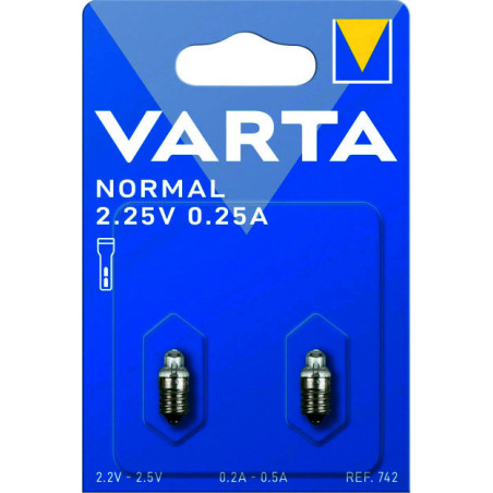 VARTA 742 Argon, 2,25V 0,25A, Glühbirnchen, Spitzlinse, E10-Schraubsockel/-gewinde, 2 Stück