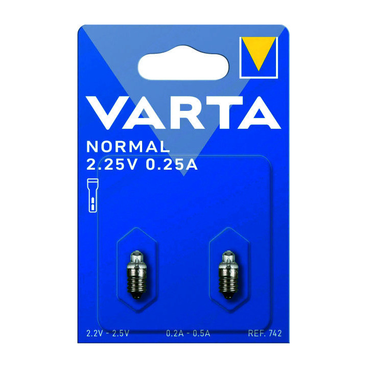 VARTA 742 Argon, 2,25V 0,25A, Glühbirnchen, Spitzlinse, E10-Schraubsockel/-gewinde, 2 Stück