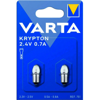 VARTA 751, Krypton, 2,4V 0,7A, Olivenform, BA9s-Stecksockel, 2 Stück