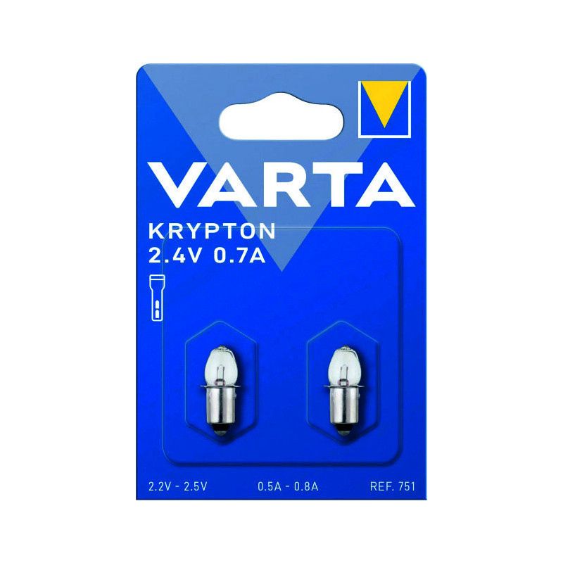 VARTA 751, Krypton, 2,4V 0,7A, Olivenform, BA9s-Stecksockel, 2 Stück