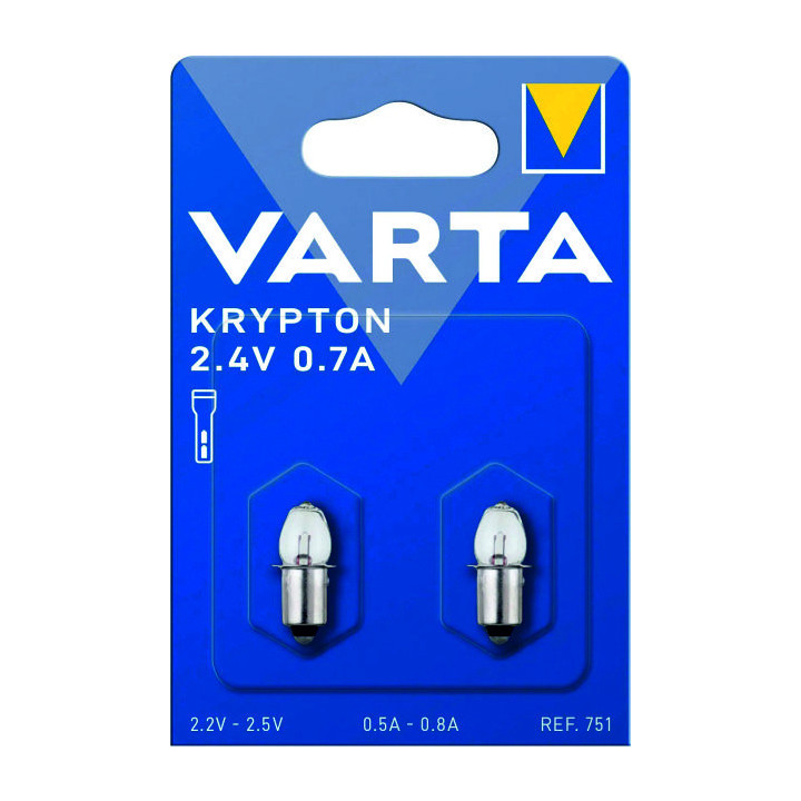 VARTA 751, Krypton, 2,4V 0,7A, Olivenform, BA9s-Stecksockel, 2 Stück