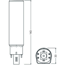 Osram DULUX D/E LED Kompaktlampe G24q-1, 6W/840, 660lm, 142.8mm, 4000K, kaltweiß, 4-Pin, Ersatz für DULUX D/E 13W