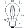 Ledvance Filament LED CLASSIC A60 P, 5.9W/827, 2700K, E27, 806lm, LED-Filament-Glühlampe, warmweiß, klar
