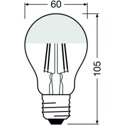 Ledvance LED CLASSIC A MIRROR P 6.5W/827, 2700K, E27, 605lm, warmweiß, Glühlampe mit Spiegel
