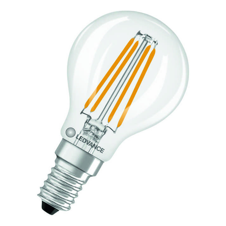 Ledvance Filament LED CLASSIC 40 P, 3.4W/827, 2700K, E14, 470lm, LED-Miniballform, warmweiß, klar