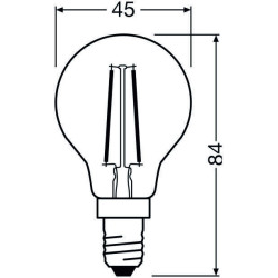 Ledvance Filament LED CLASSIC 25 P, 1.8W/827, 2700K, E14, 250lm, LED-Miniballform, warmweiß, klar