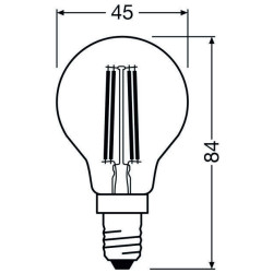 Ledvance Filament LED CLASSIC DIM 40 P, 3.4W/827, 2700K, E14, 470lm, LED-Miniballform, warmweiß, klar, dimmbar