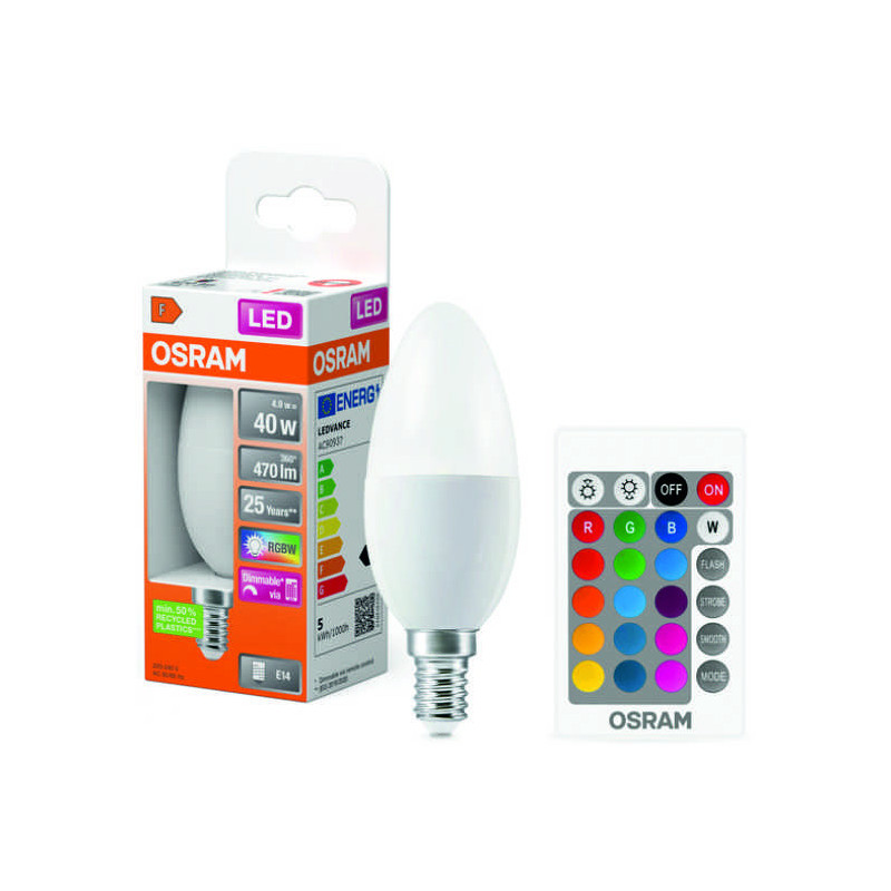 Osram LED Retrofit RGBW 40 FR, 4.9W/827, 2700K, E27, mit Fernbedienung