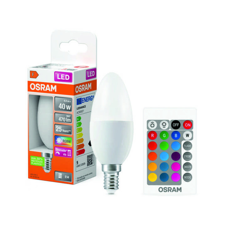 Osram LED Retrofit RGBW 40 FR, 4.9W/827, 2700K, E27, mit Fernbedienung