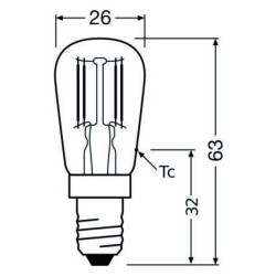Ledvance LED T26 P 1.3W 827 FIL, E14, 110lm, 2700K, warmweiß, LED-Lampe für Kühlschränke