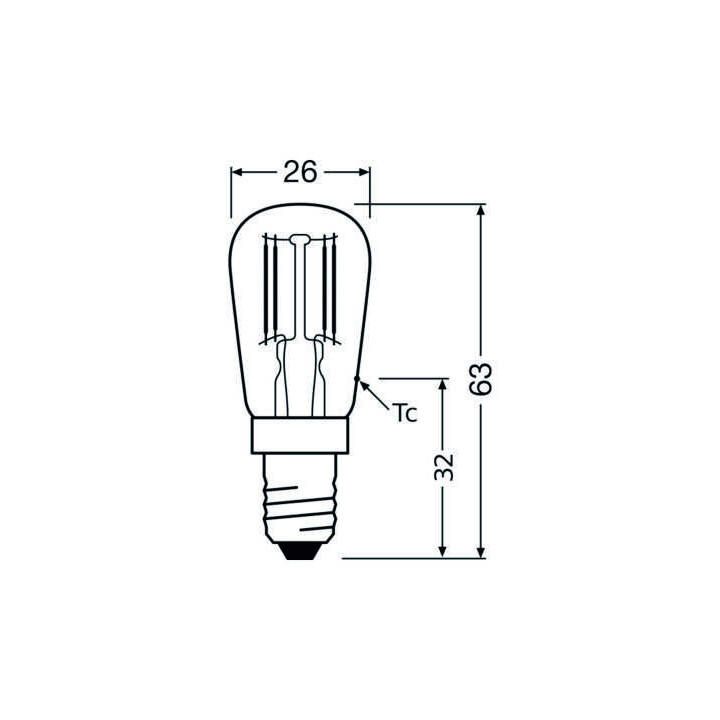 Ledvance LED T26 P 1.3W 827 FIL, E14, 110lm, 2700K, warmweiß, LED-Lampe für Kühlschränke